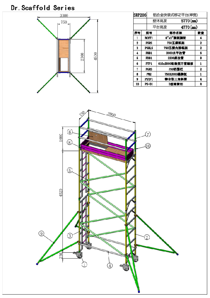 4.77米窄架直爬鋁合金腳手架SRP206