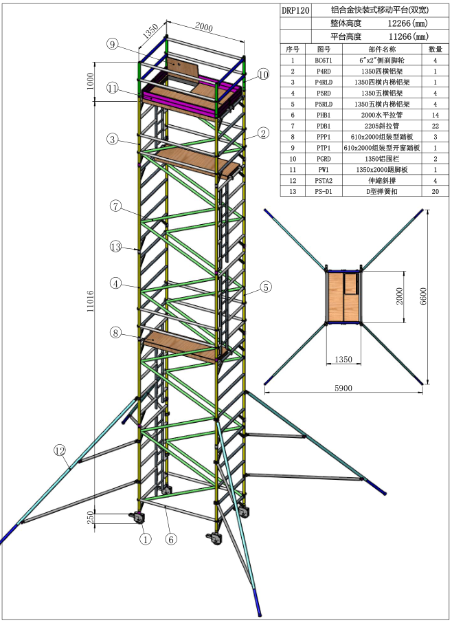 11.26米闊架直爬鋁合金腳手架DRP120